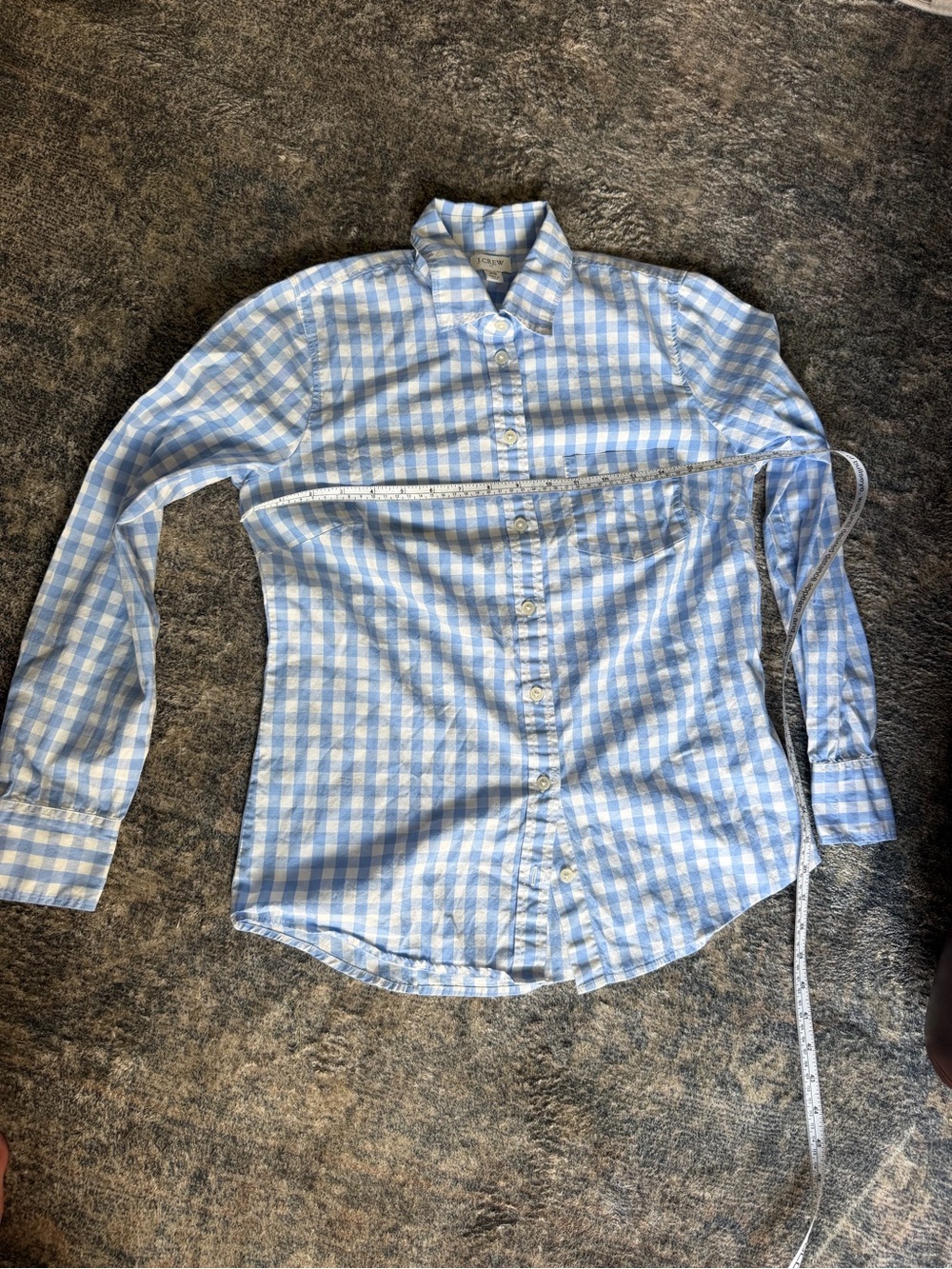 J. Crew Light Blue and White Gingham Button-Down Shirt